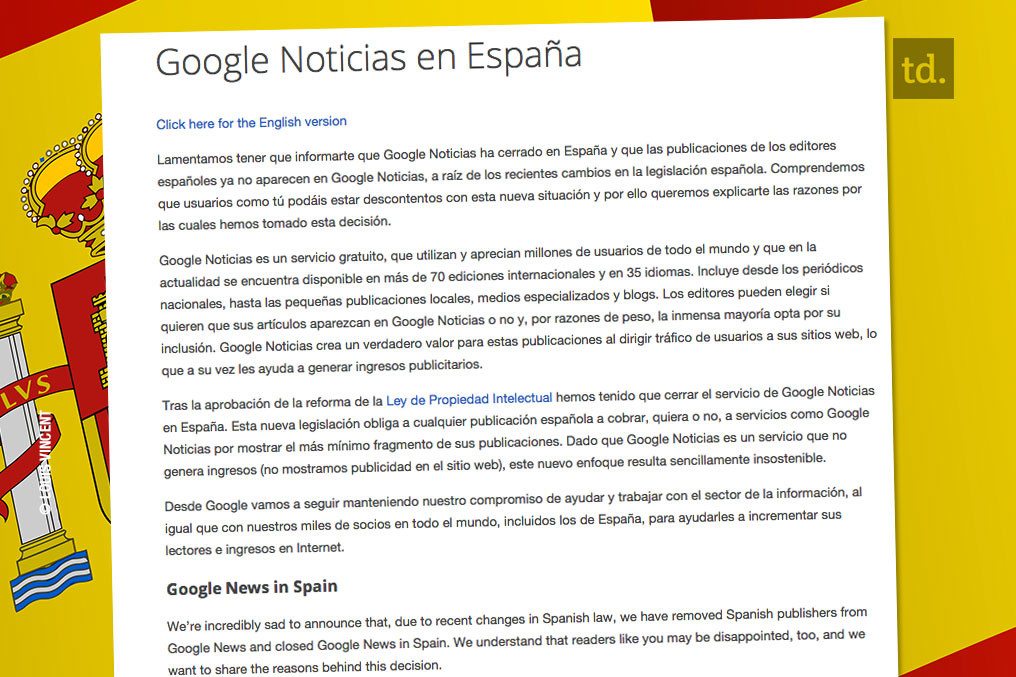 Google Noticias a fermé en Espagne